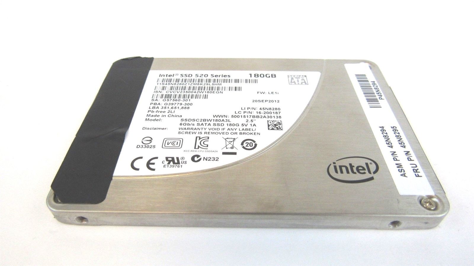 Intel 2.5"  180GB SOLID STATE SSD Drive SATA 