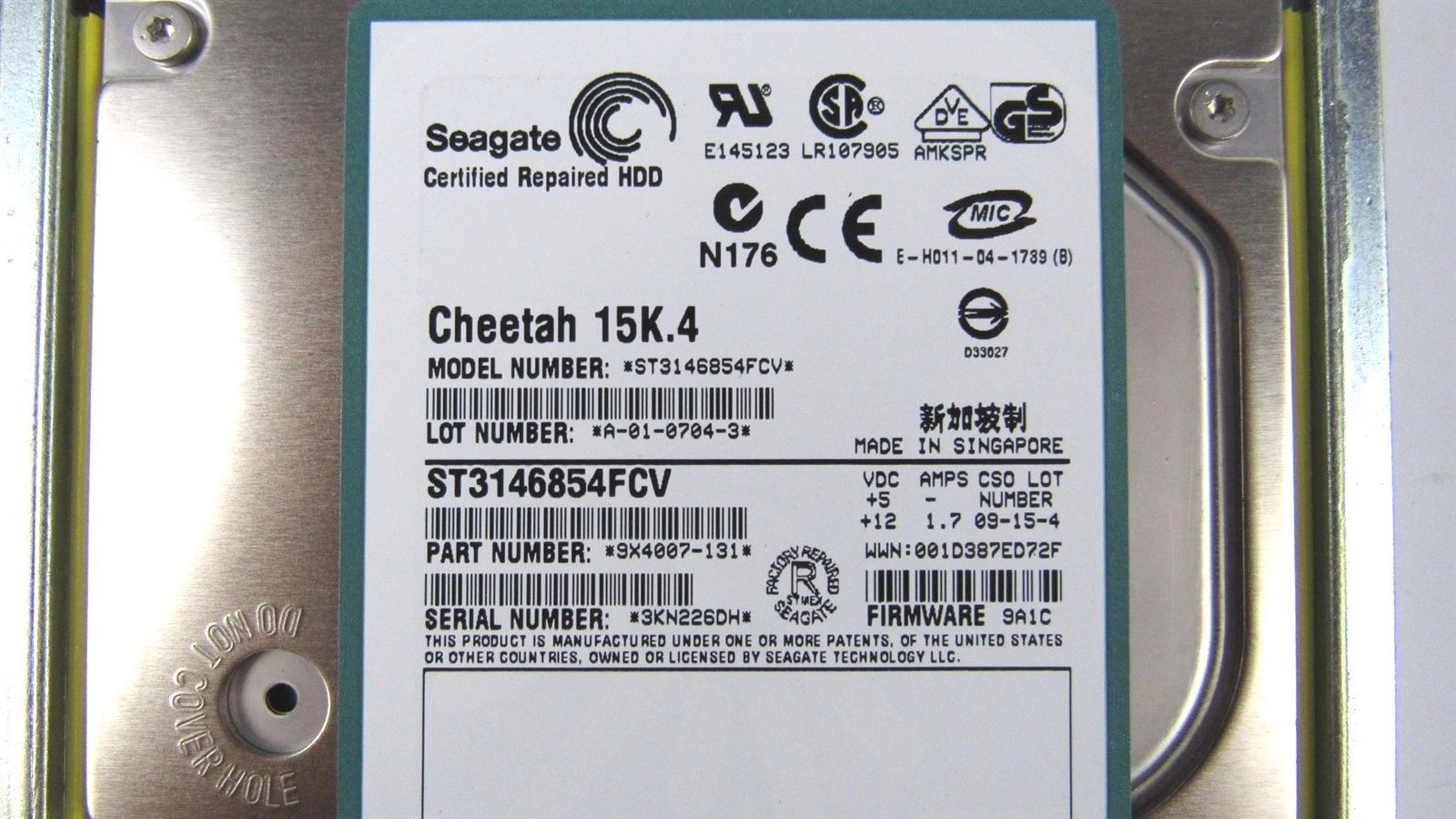 Seagate Cheetah 146Gb 15K.4 ST3146854FCV 9X4007-131 3KN226DH HDD w/ Tray YF744