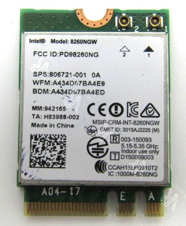 HP Intel Dual Band Wireless AC Bluetooth 4.0 Card 8260NGW 806721-001