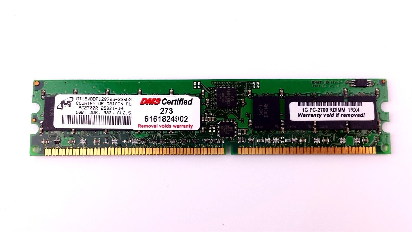 Micron 1GB PC-2700 RDIMM DDR 333 SDRAM ECC Server Memory MT18VDDF12872G-335D3