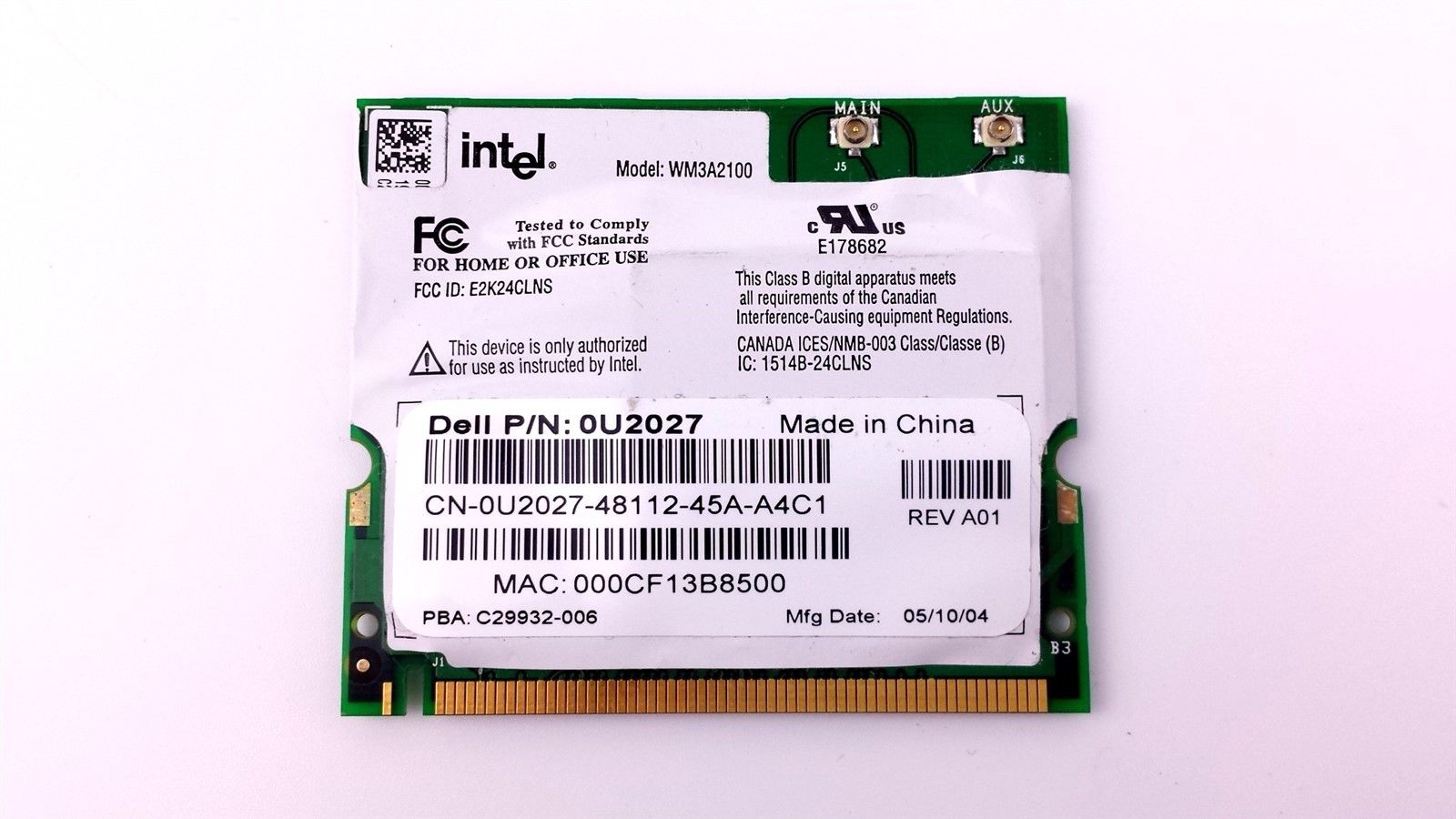 Intel Mini PCI Wireless WiFi Card 802.11b for Dell Latitude D600 U2027 0U2027