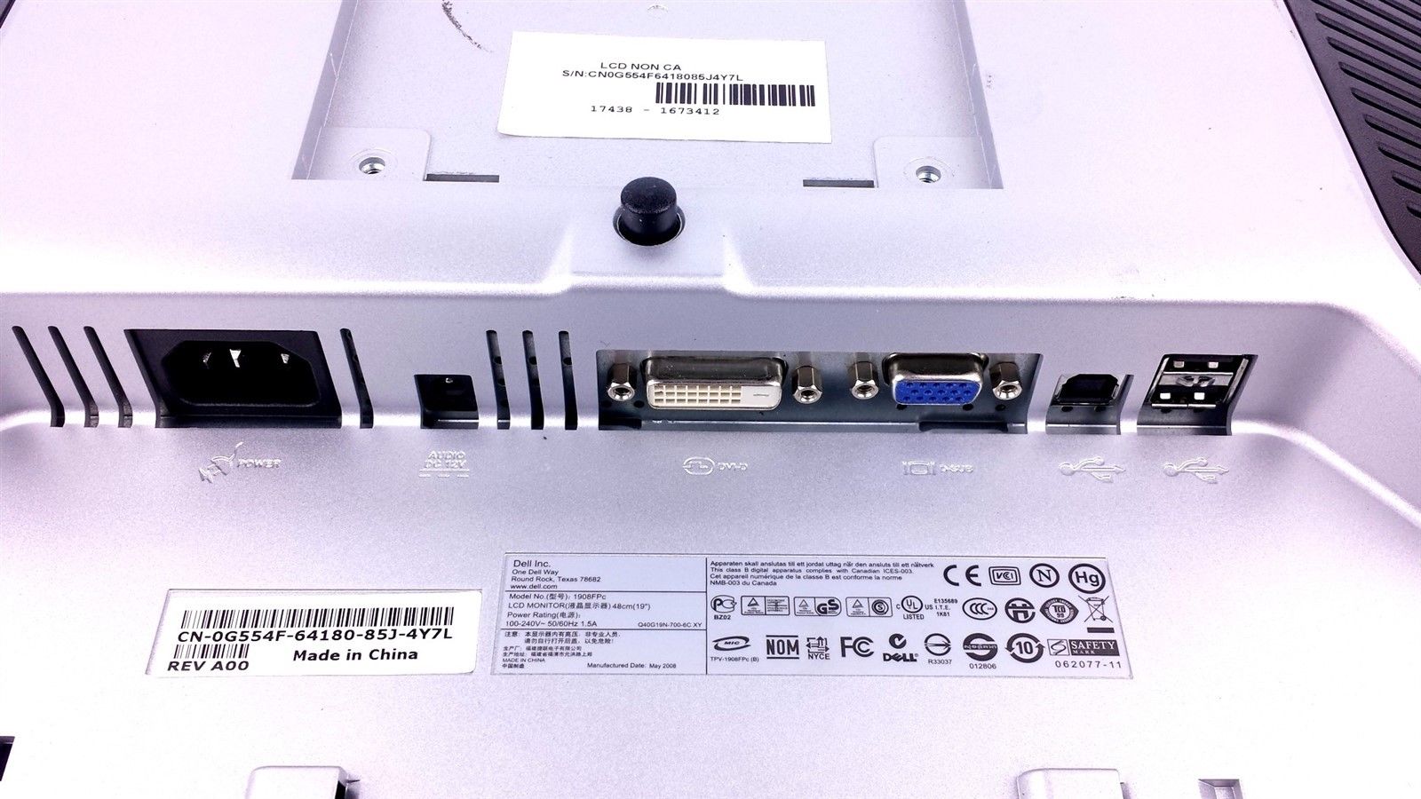 Dell UltraSharp 1908FPc FHD LCD Computer Monitor 19" G554F w/ Power & VGA Cord
