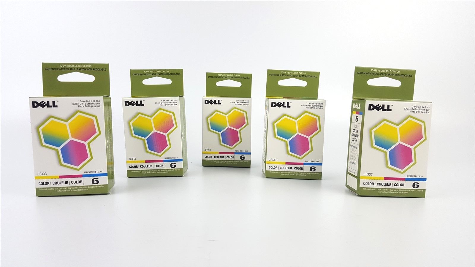 JF333 Dell 6 Series 725 810 Printer Color Ink Cartridge UU255 New Lot of 5