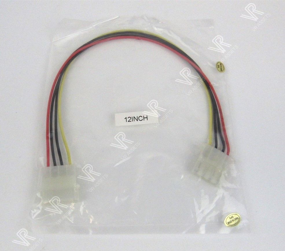 4 Pin Molex Male to Female Extension Cable, 12" inch, PC Computer Power Supply