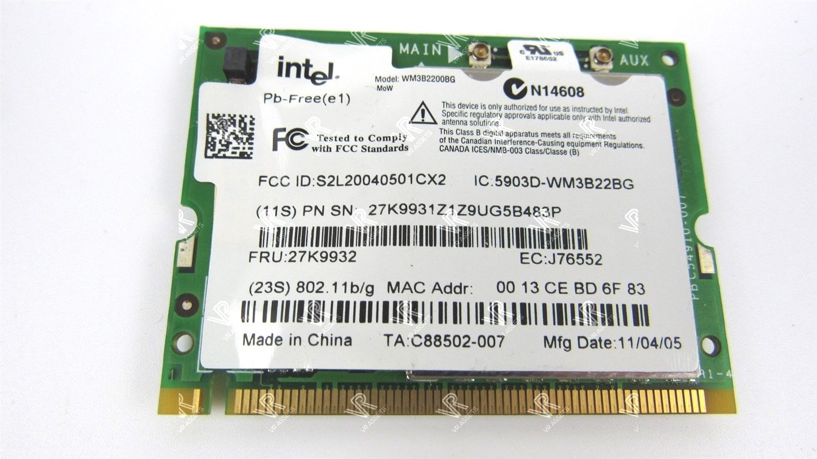 IBM Intel PRO/Wireless 802.11 b/g Mini PCI WiFi Card WM3B22BG 27K9932